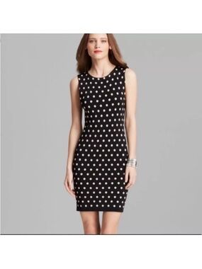 Alice + Olivia Marta Black Pink Polka Dot Knit Sheath Dress